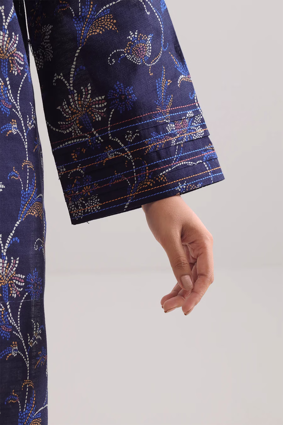 Printed Cotton Khaddar Unstitched 3 Piece | Blue | Saya | Annisafashion - Image 4