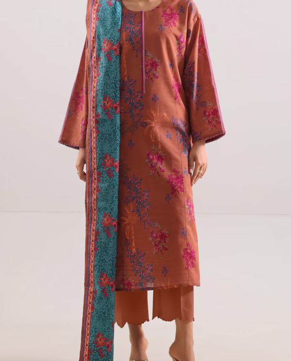 Printed Cotton Khaddar Unstitched 3 Piece | Orange |  Saya | Annisafashion