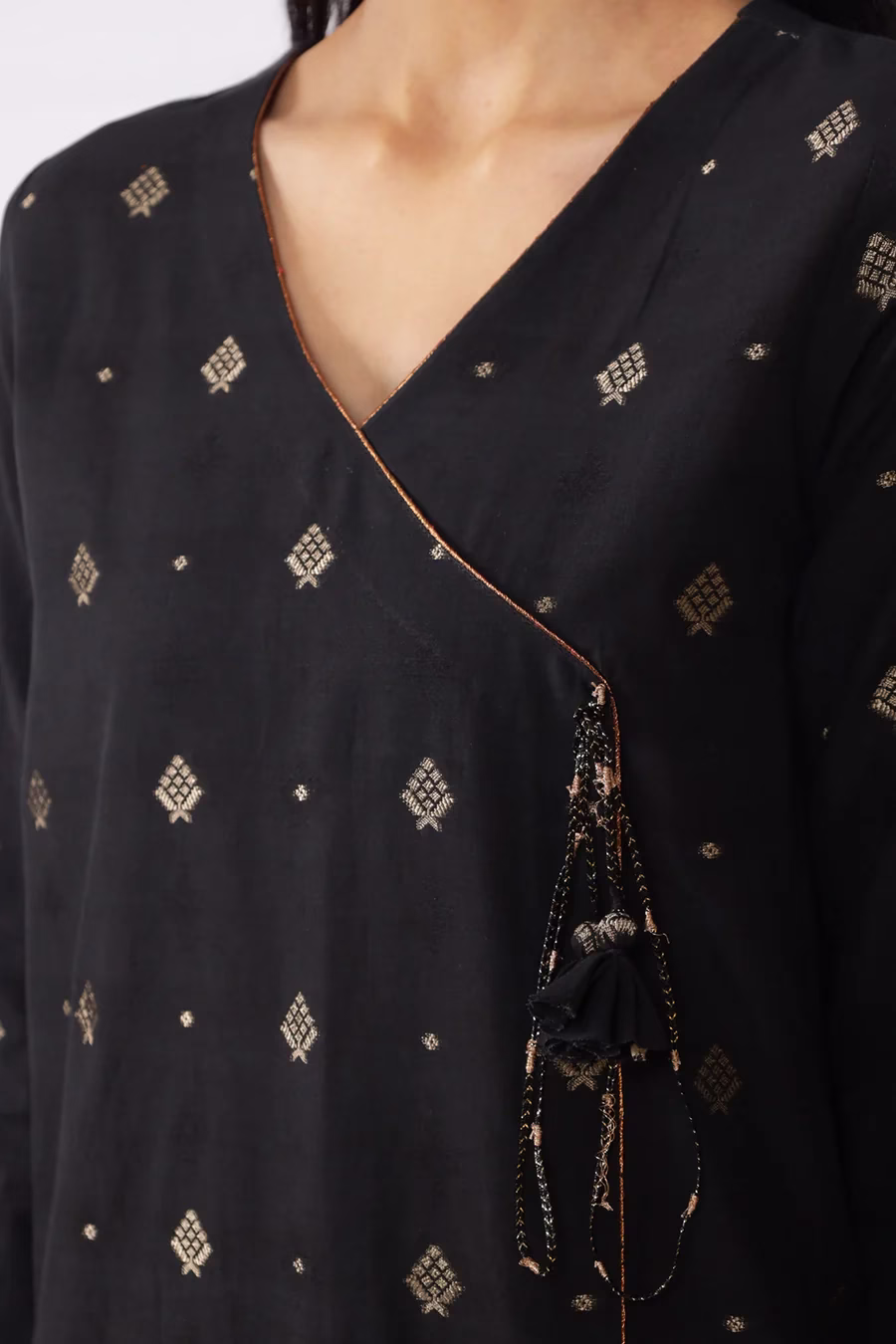 Unstitched Jacquard Cotton 3 Piece Suit- Black | Saya | Annisafashion - Image 2