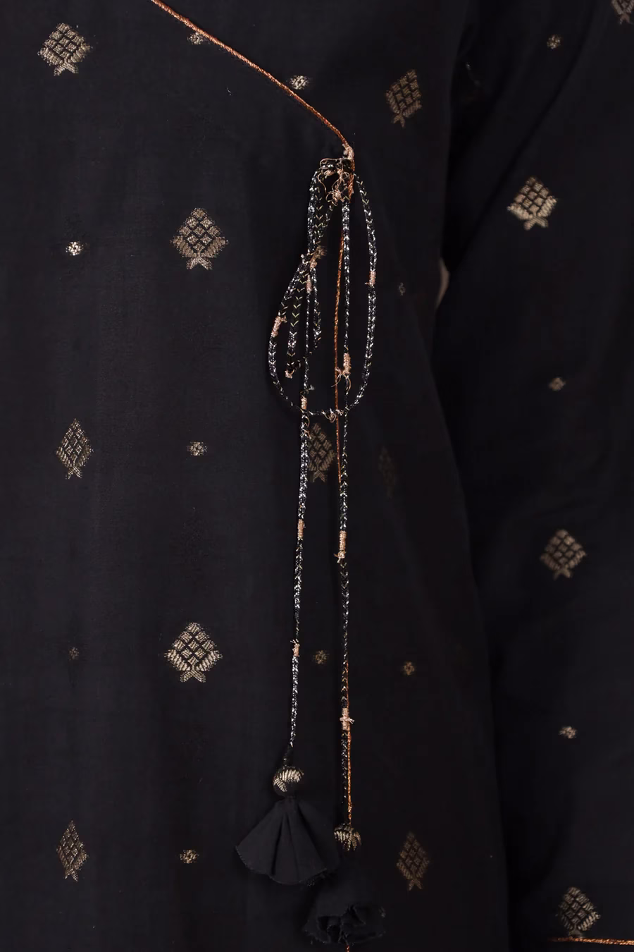 Unstitched Jacquard Cotton 3 Piece Suit- Black | Saya | Annisafashion - Image 3