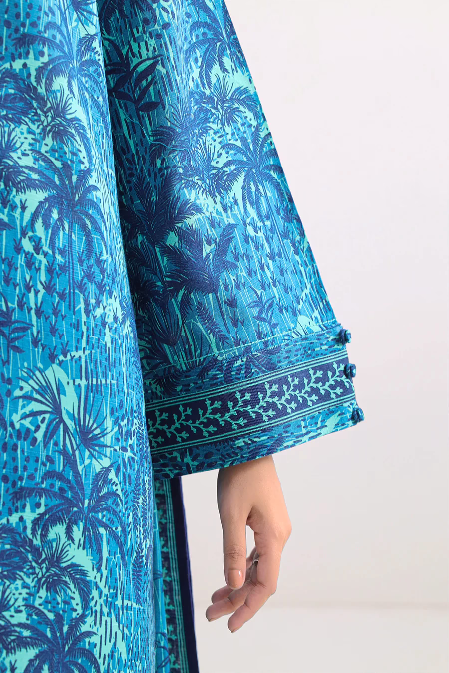 Printed Cotton Khaddar Unstitched 3 Piece | Sea Green | Saya | Annisafashion - Image 4