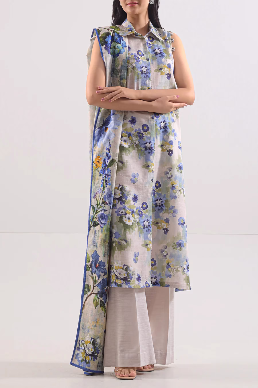 Unstitched 3-Piece Lawn Suit – Beige | Saya | Annisafashion - Image 5