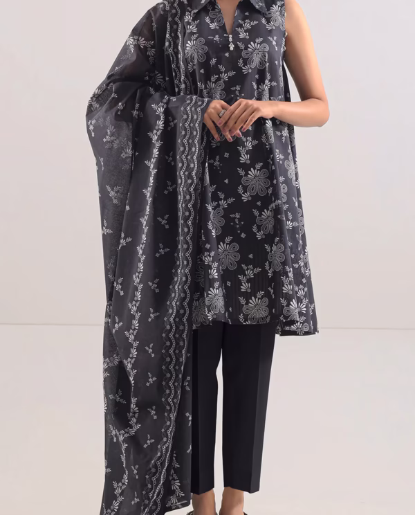 Unstitched 3-Piece Lawn Suit – Black | Saya | Annisafashion