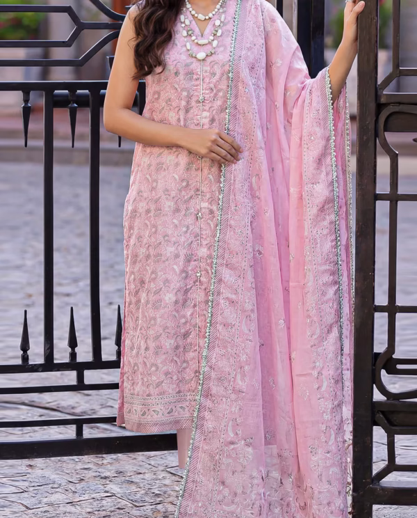 Unstitched 3-Piece Lawn Suit – Light Pink | Saya | Annisafashion