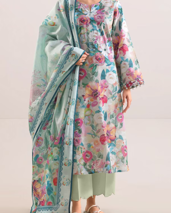 Unstitched 3-Piece Lawn Suit – Aqua | Saya | Annisafashion