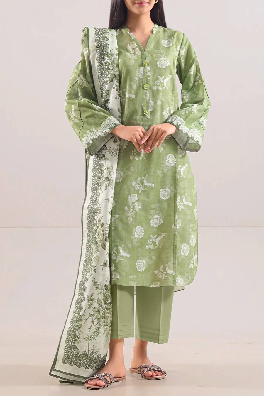 Unstitched 3-Piece Lawn Suit – Green | Saya | Annisafashion - Image 4