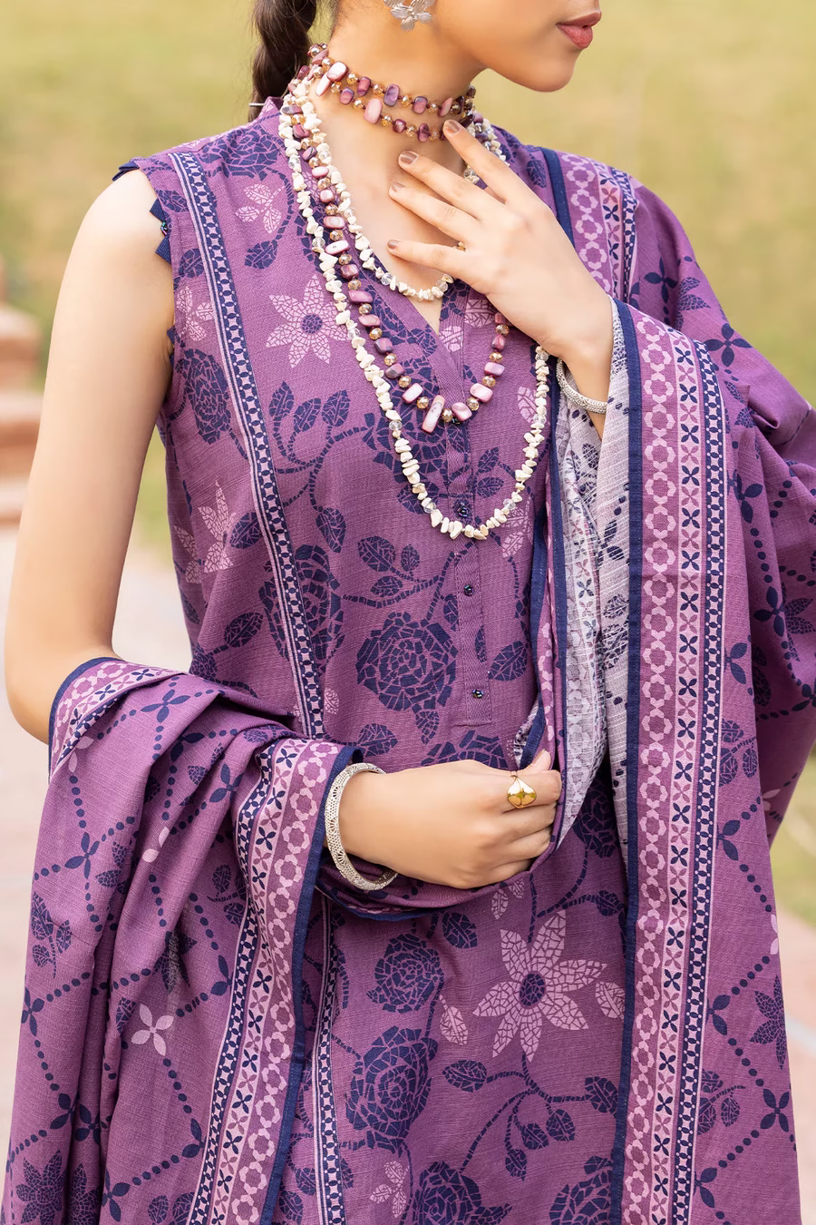 Unstitched 3-Piece Lawn Suit – Mauve | Saya | Annisafashion - Image 2
