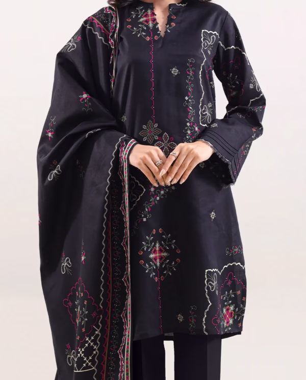 Unstitched 3-Piece Lawn Suit – Black | Saya | Annisafashion