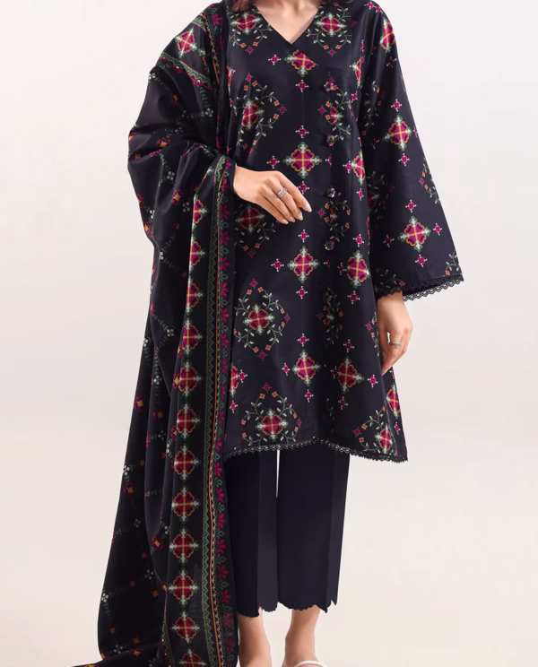 Unstitched 3-Piece Lawn Suit – Black | Saya | Annisafashion