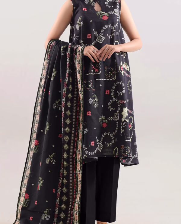Unstitched 3-Piece Lawn Suit – Black | Saya | Annisafashion