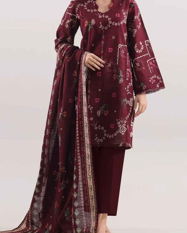 Unstitched 3-Piece Lawn Suit – Maroon | Saya | Annisafashion