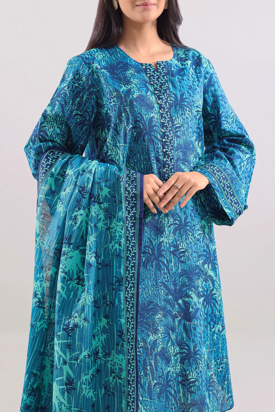 Unstitched 3-Piece Lawn Suit – Sea Green | Saya | Annisafashion - Image 4