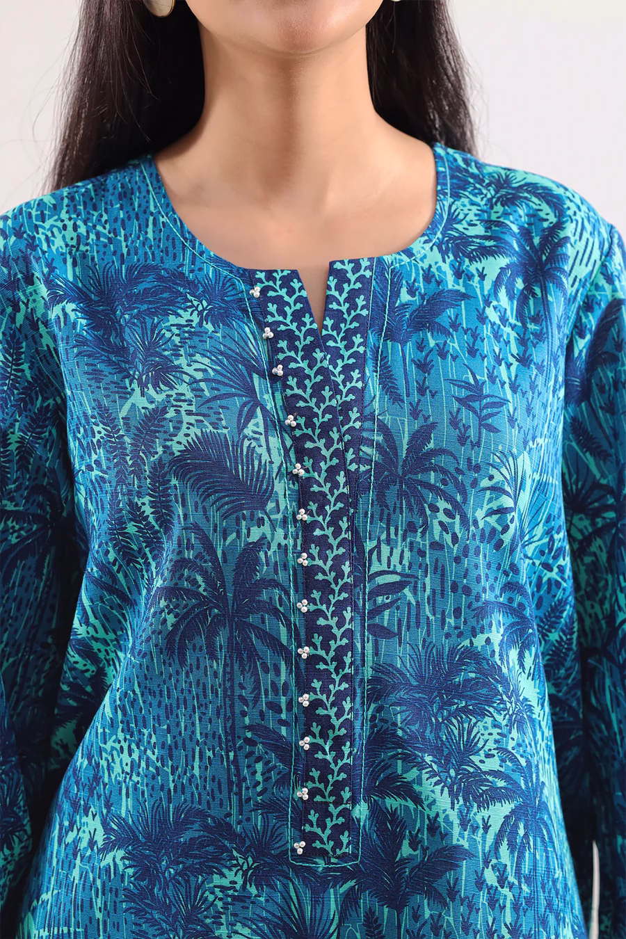 Unstitched 3-Piece Lawn Suit – Sea Green | Saya | Annisafashion - Image 2